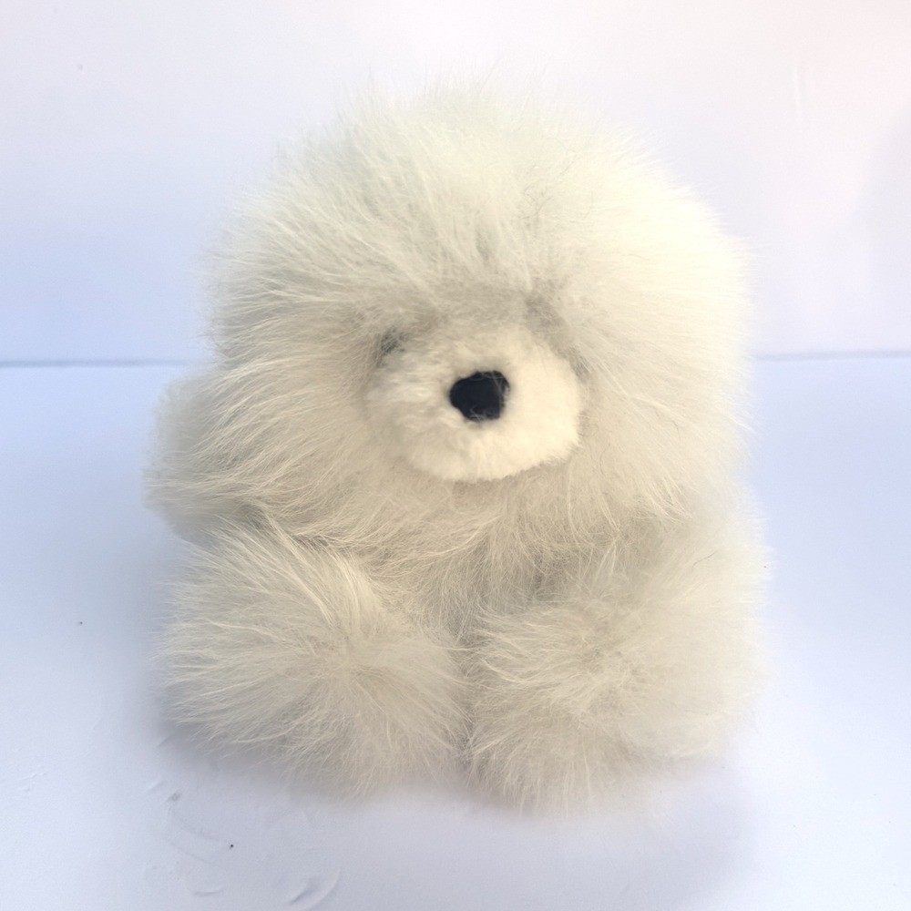 Alpaca Fur Teddy Bear Plush Fluffy Stuffed Animal Creamy White 5" super soft